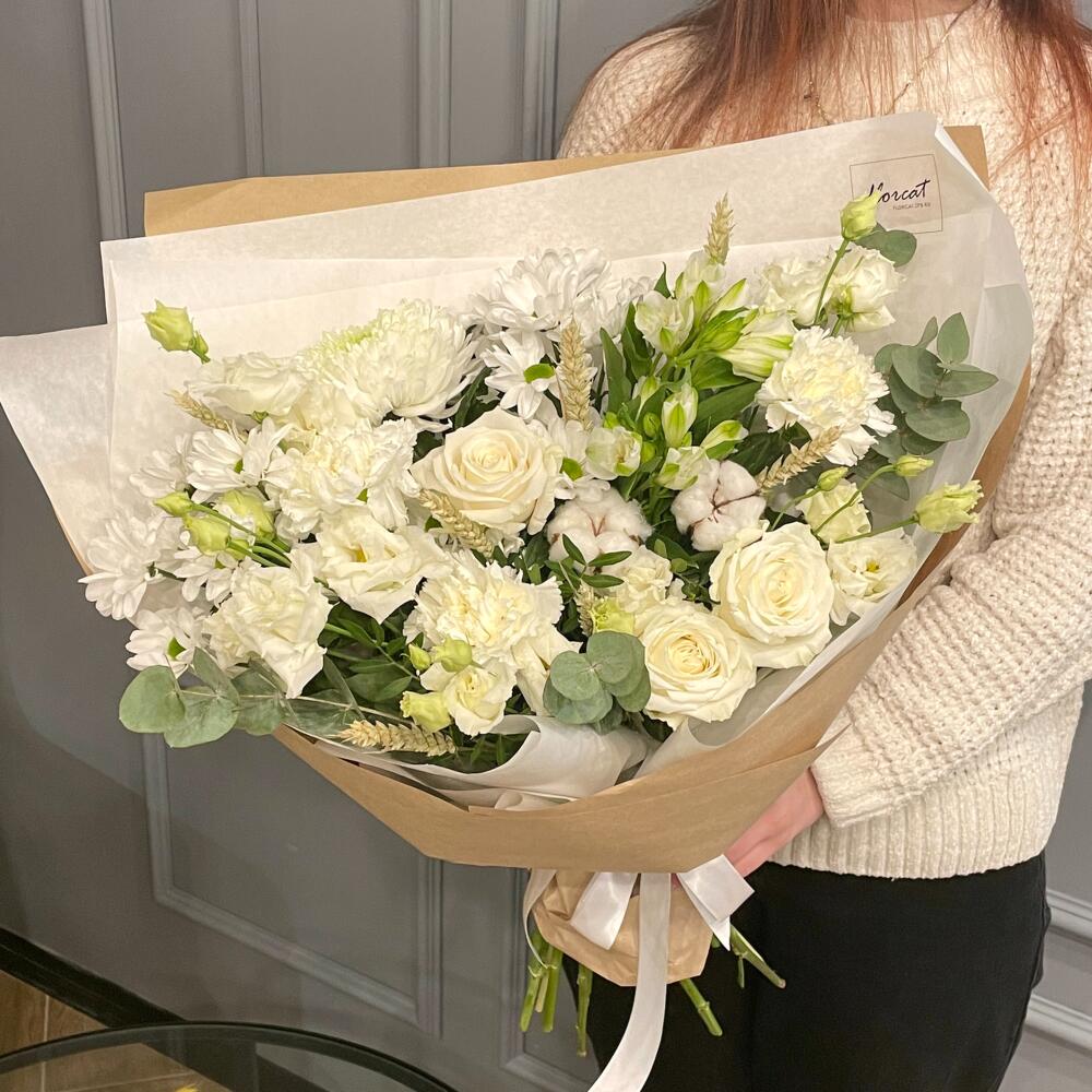 Сборный букет Белый с колосками Сборный букет Белый с колосками